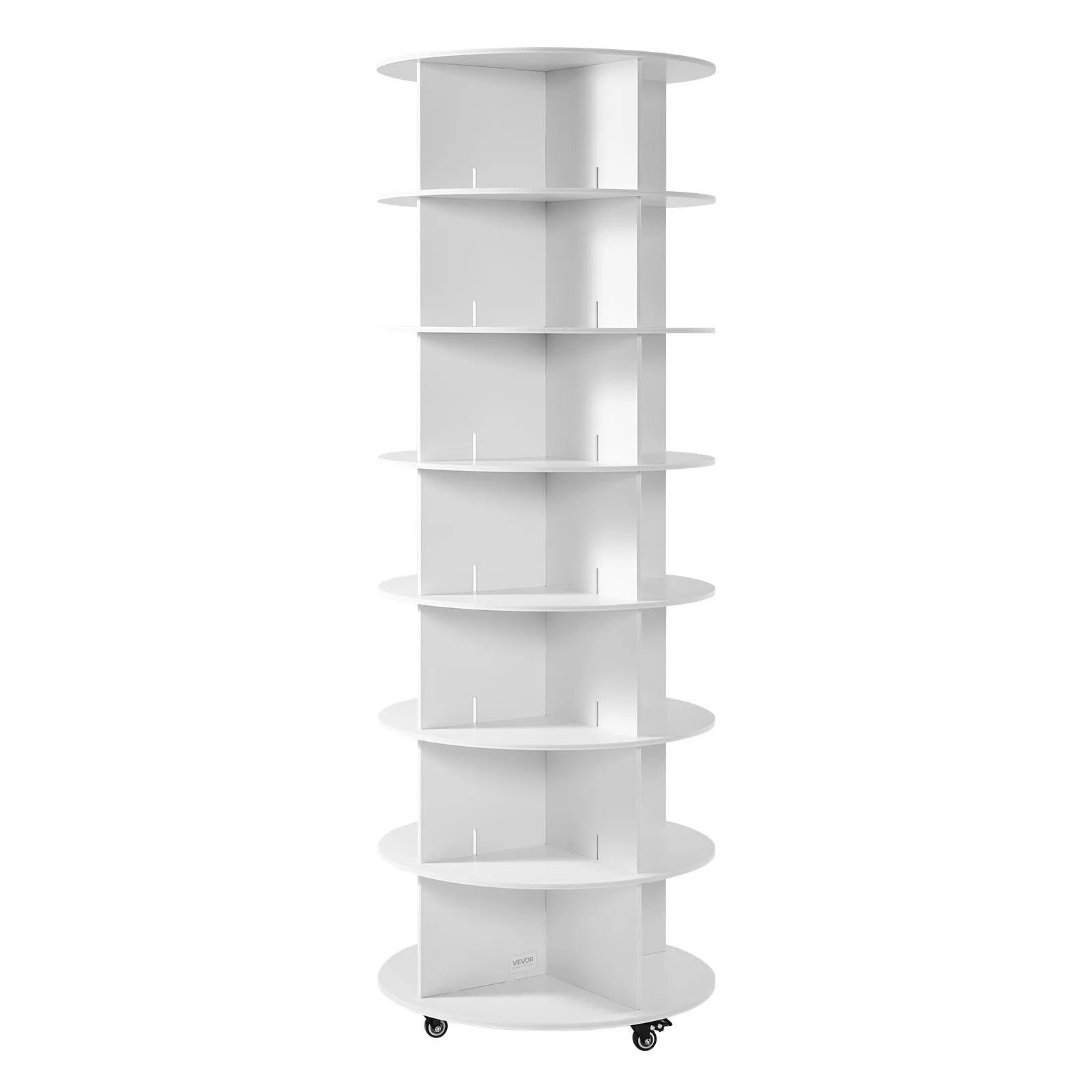 VEVOR 7 Tiers Rotating Shoe Rack Tower with Wheels, Movable 360° Spinning Carousel Display, Lazy Susan Organizer Closet Shelf for Living Room, Entryway, White 