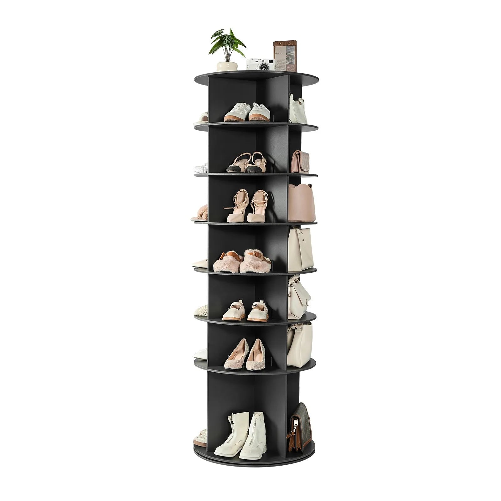 VEVOR 7 Tiers Rotating Shoe Rack Tower, 360° Spinning Shoe Rack, Revolving Storage Round Carousel Display, Freestanding Lazy Susan Organizer Display for Bedroom, Living Room, Entryway, Closet, Black 