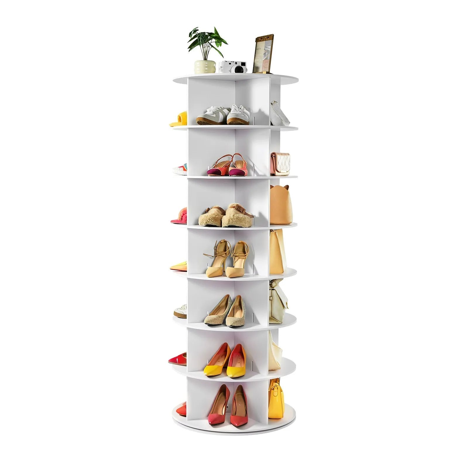 VEVOR 7 Tiers Rotating Shoe Rack Tower, 360° Spinning Shoe Rack, Revolving Storage Round Carousel Display, Freestanding Lazy Susan Organizer Display for Bedroom, Living Room, Entryway, Closet, White 
