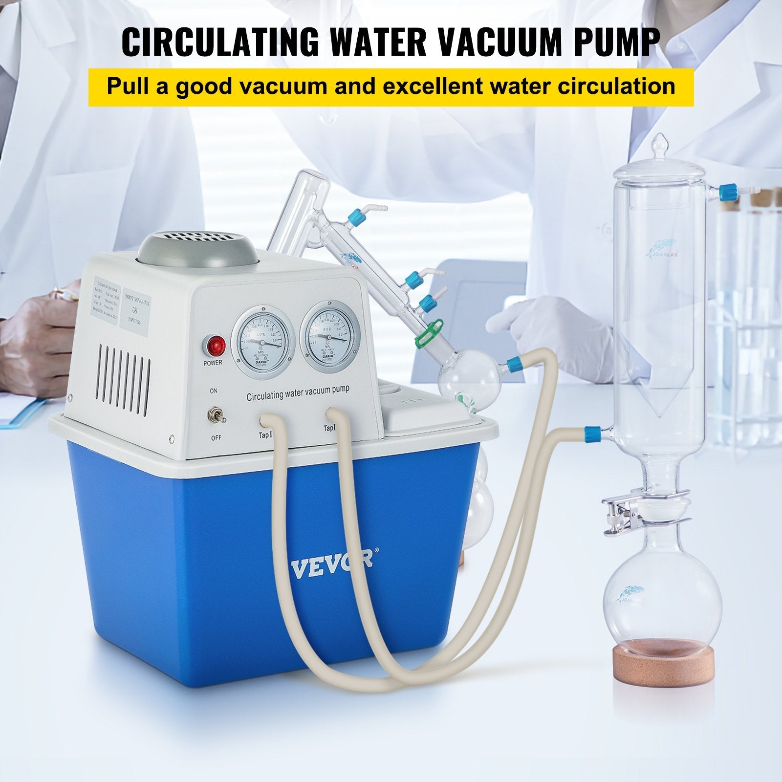 VEVOR Lab Multi-Purpose Water Circulating Vacuum Pump,15L, with 2 Off-Gas Taps,Stainless Vacuum Pump 180W 110V,Anti-Corrosion Pump Lab Chemistry Equipment 