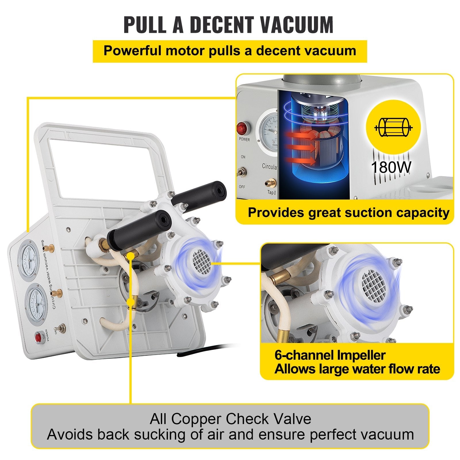 VEVOR Lab Multi-Purpose Water Circulating Vacuum Pump,15L, with 2 Off-Gas Taps,Stainless Vacuum Pump 180W 110V,Anti-Corrosion Pump Lab Chemistry Equipment 