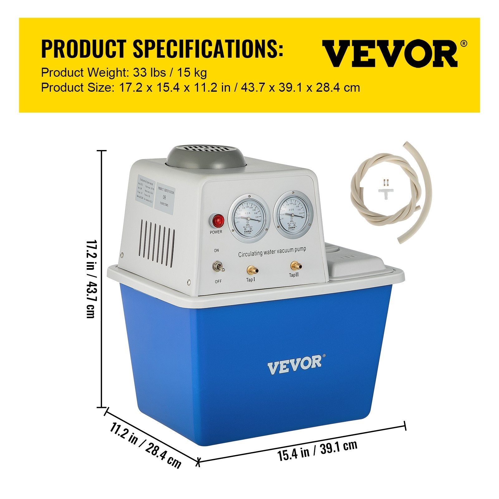 VEVOR Lab Multi-Purpose Water Circulating Vacuum Pump,15L, with 2 Off-Gas Taps,Stainless Vacuum Pump 180W 110V,Anti-Corrosion Pump Lab Chemistry Equipment 