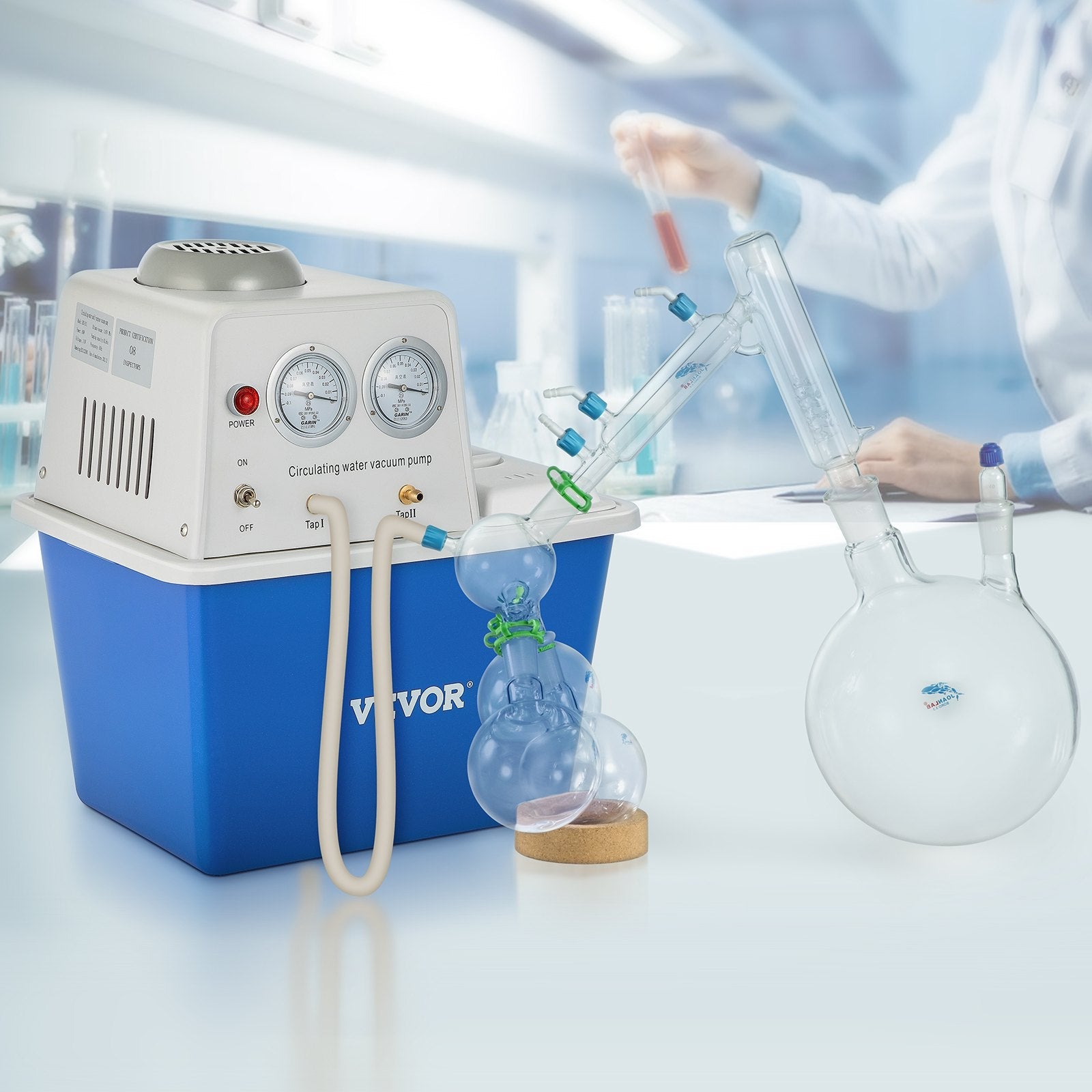 VEVOR Lab Multi-Purpose Water Circulating Vacuum Pump,15L, with 2 Off-Gas Taps,Stainless Vacuum Pump 180W 110V,Anti-Corrosion Pump Lab Chemistry Equipment 
