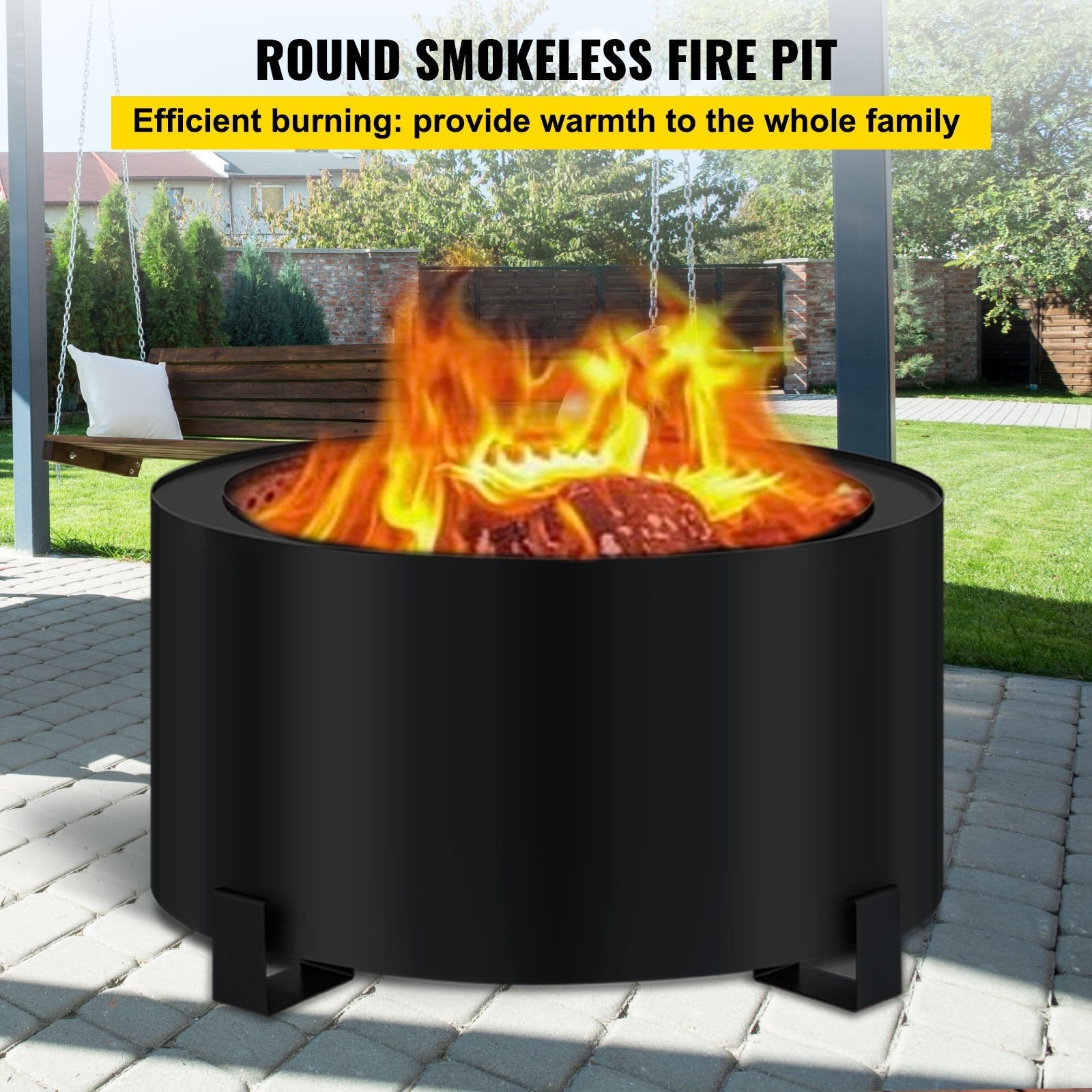 VEVOR Stove Bonfire, Carbon Steel Smokeless Fire Pit, 23.6-inch Diameter Stove Bonfire Fire Pit, Double Wall Design Smokeless Fire Bowl, Portable Wood Burning Fire Pit for Outdoor Picnic Camping Black 