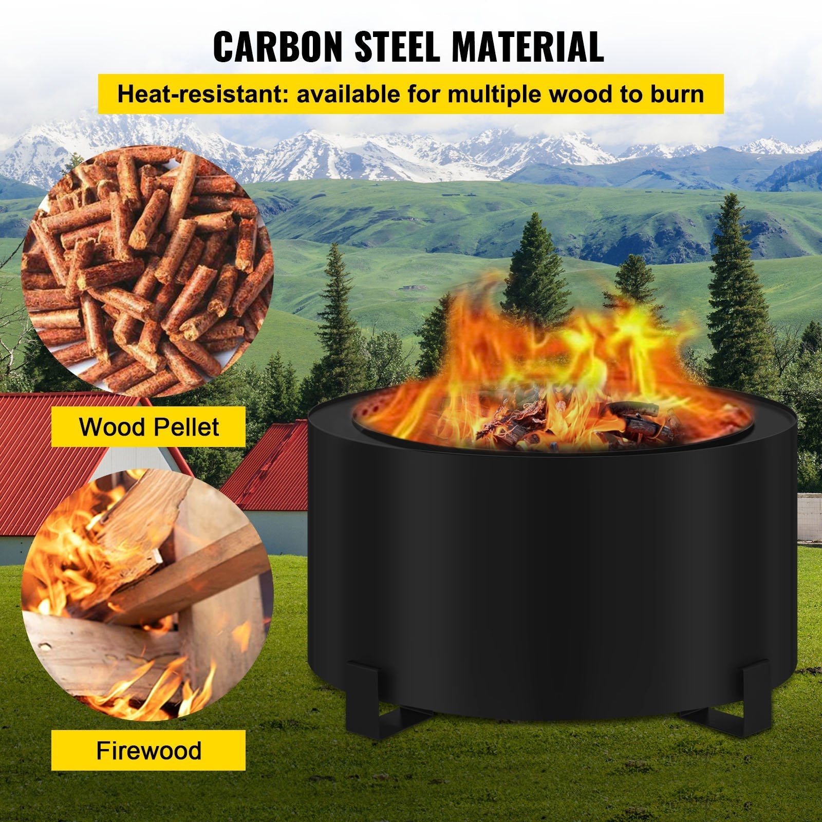 VEVOR Stove Bonfire, Carbon Steel Smokeless Fire Pit, 23.6-inch Diameter Stove Bonfire Fire Pit, Double Wall Design Smokeless Fire Bowl, Portable Wood Burning Fire Pit for Outdoor Picnic Camping Black 