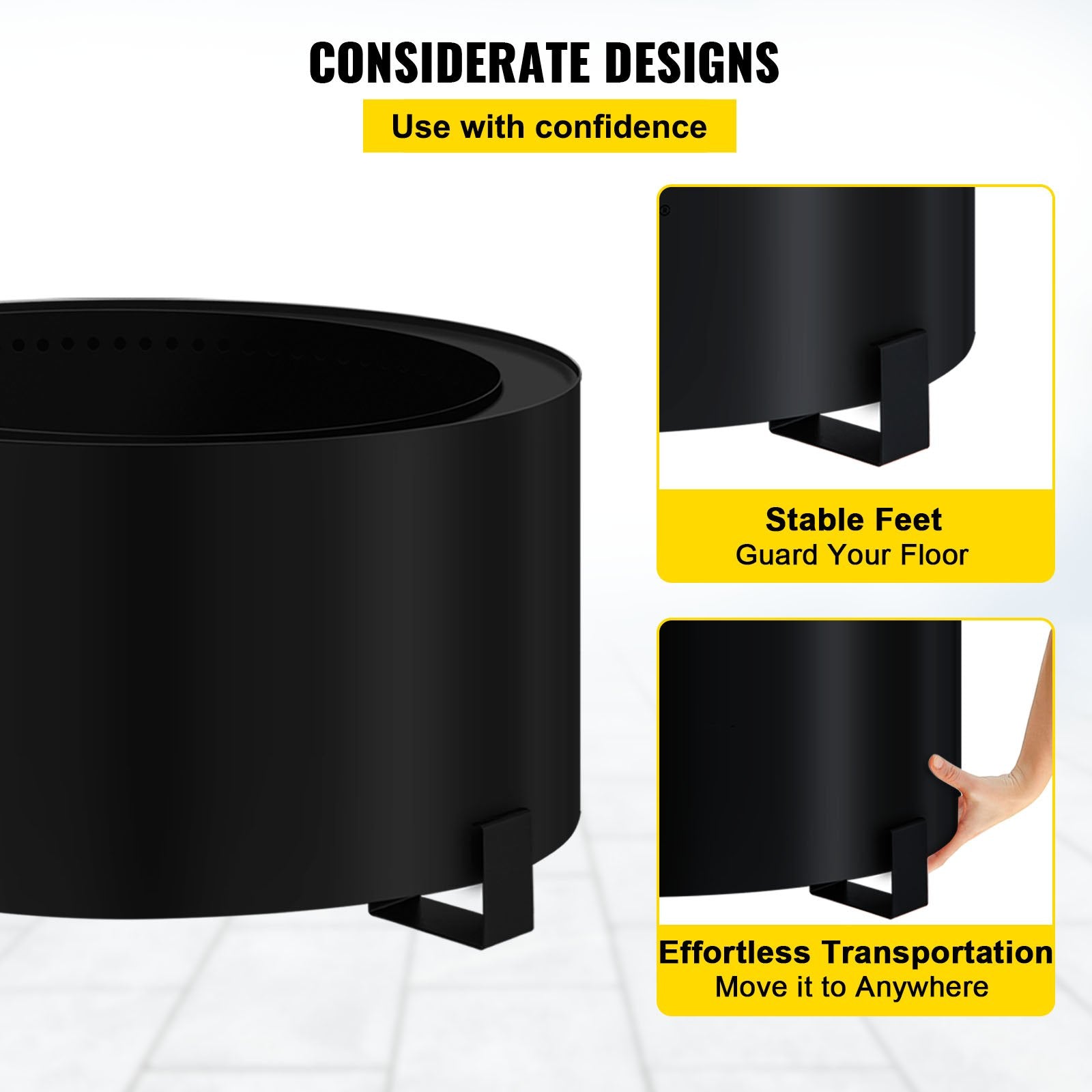 VEVOR Stove Bonfire, Carbon Steel Smokeless Fire Pit, 23.6-inch Diameter Stove Bonfire Fire Pit, Double Wall Design Smokeless Fire Bowl, Portable Wood Burning Fire Pit for Outdoor Picnic Camping Black 