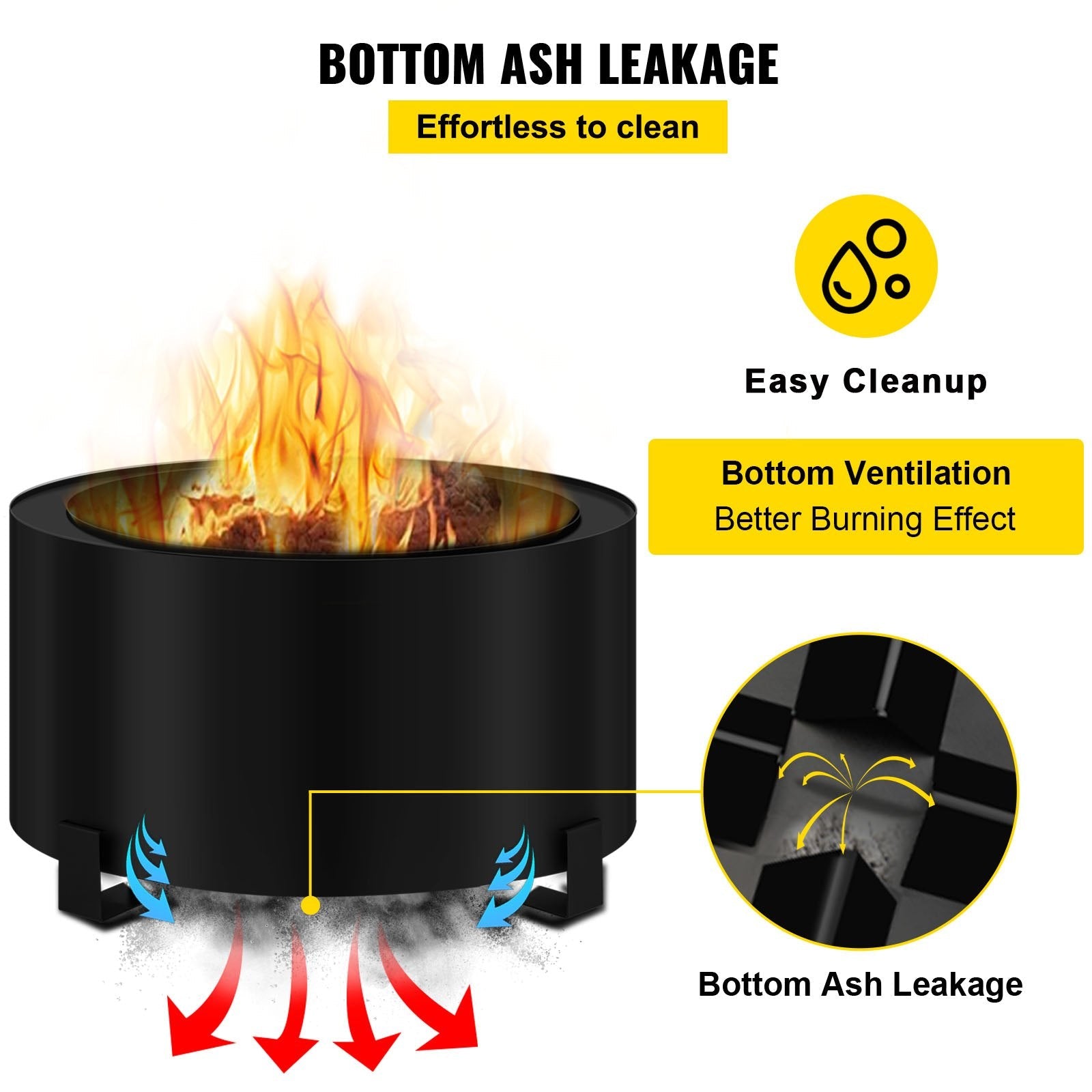VEVOR Stove Bonfire, Carbon Steel Smokeless Fire Pit, 23.6-inch Diameter Stove Bonfire Fire Pit, Double Wall Design Smokeless Fire Bowl, Portable Wood Burning Fire Pit for Outdoor Picnic Camping Black 
