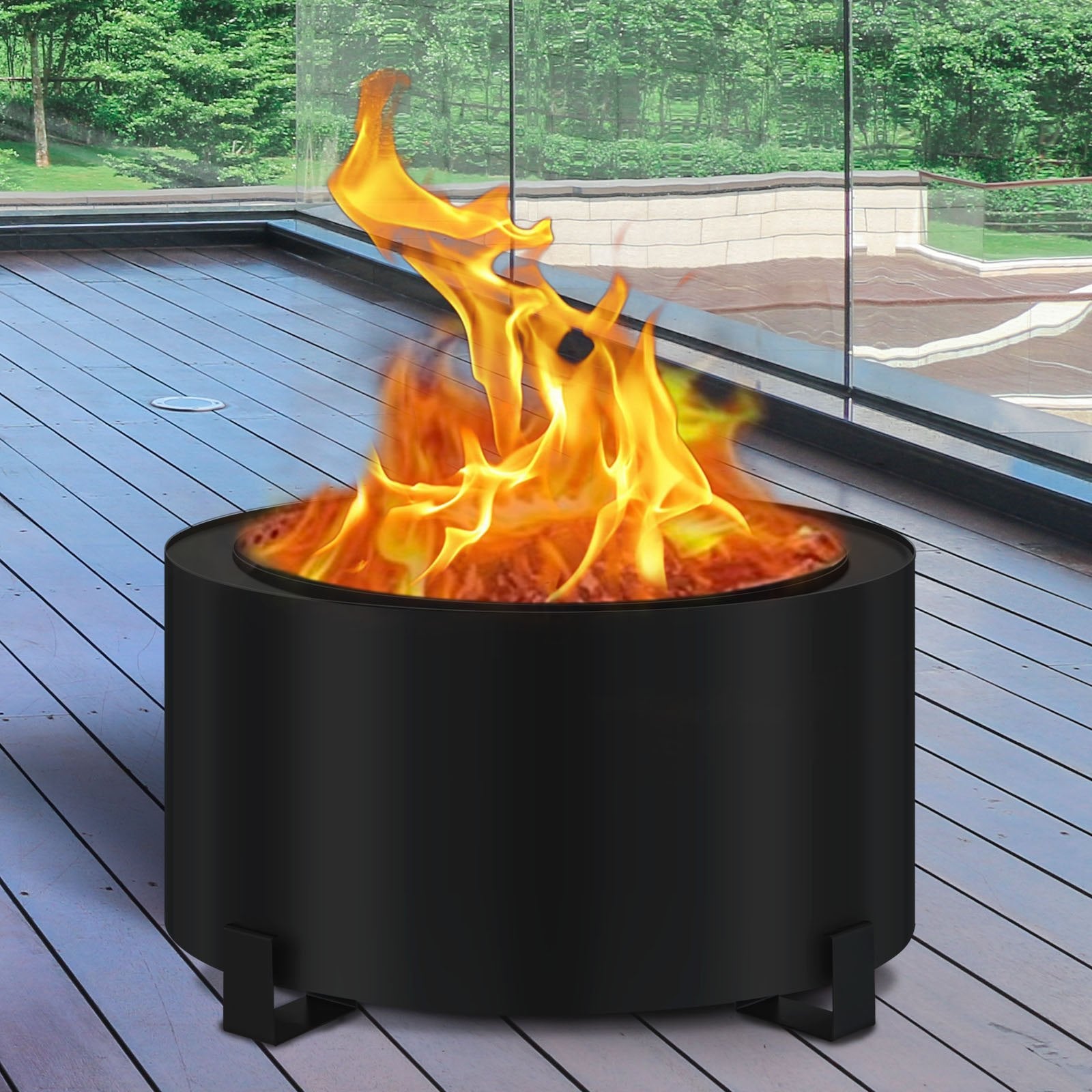 VEVOR Stove Bonfire, Carbon Steel Smokeless Fire Pit, 23.6-inch Diameter Stove Bonfire Fire Pit, Double Wall Design Smokeless Fire Bowl, Portable Wood Burning Fire Pit for Outdoor Picnic Camping Black 