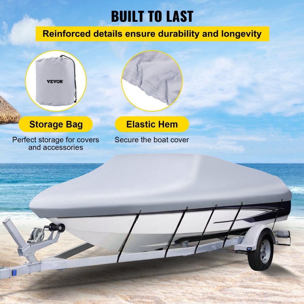 VEVOR Waterproof Boat Cover, 25'-28' Trailerable Boat Cover, Beam Width up to 118" v Hull Cover Heavy Duty 210D Marine Grade Polyester Mooring Cover for Fits V-Hull Boat with 5 Tightening Straps 