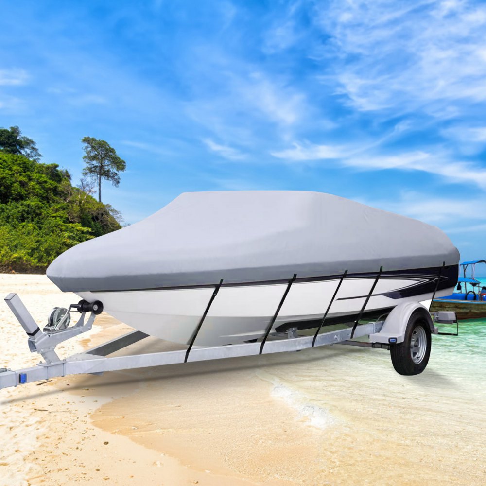 VEVOR Waterproof Boat Cover, 25'-28' Trailerable Boat Cover, Beam Width up to 118" v Hull Cover Heavy Duty 210D Marine Grade Polyester Mooring Cover for Fits V-Hull Boat with 5 Tightening Straps 