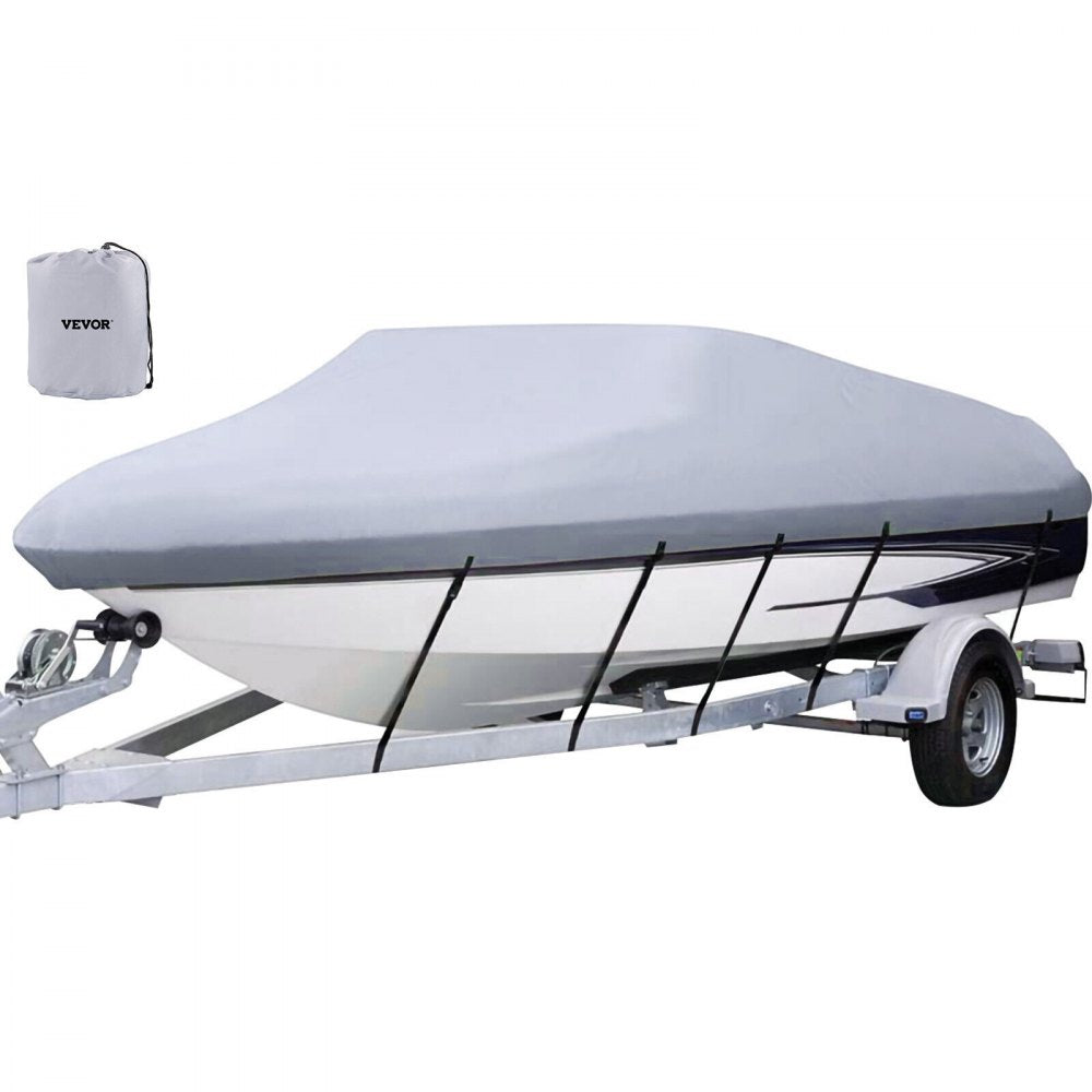 VEVOR Waterproof Boat Cover, 25'-28' Trailerable Boat Cover, Beam Width up to 118" v Hull Cover Heavy Duty 210D Marine Grade Polyester Mooring Cover for Fits V-Hull Boat with 5 Tightening Straps 