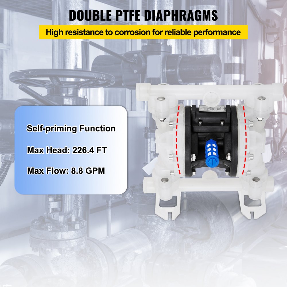 Air Double Diaphragm Pump 7 GPM With 1/2Inch Inlet And Outlet 