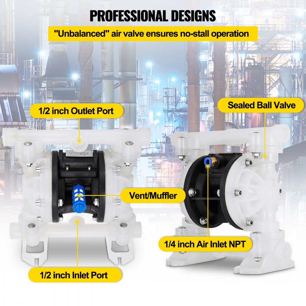 Air Double Diaphragm Pump 7 GPM With 1/2Inch Inlet And Outlet 