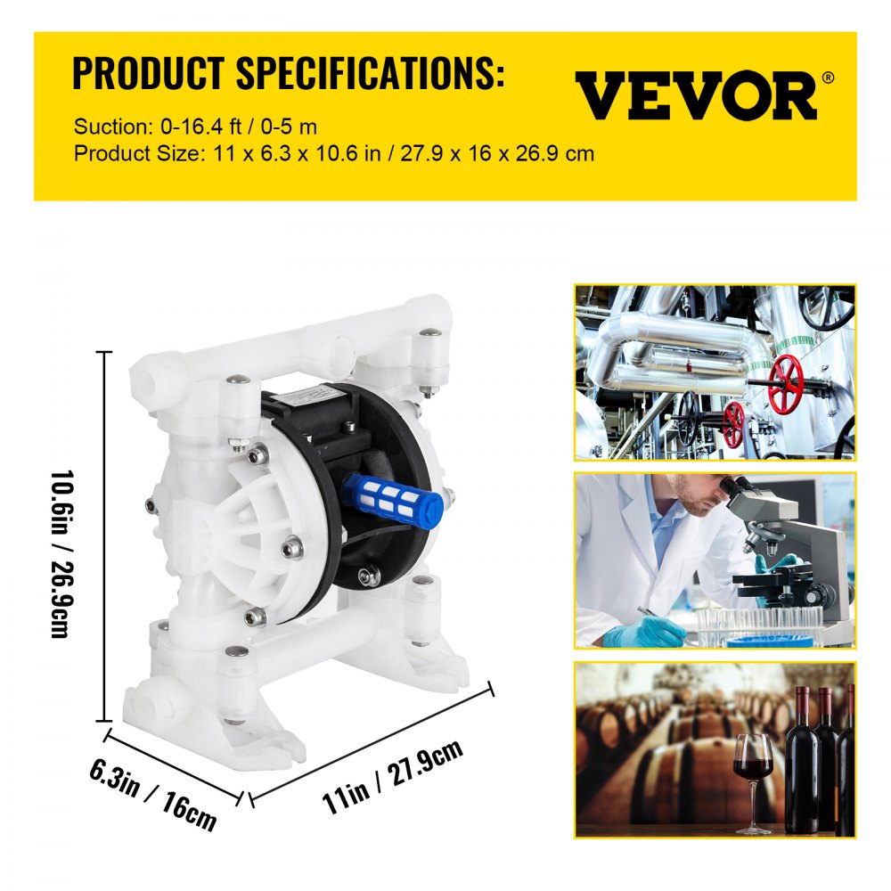 Air Double Diaphragm Pump 7 GPM With 1/2Inch Inlet And Outlet 