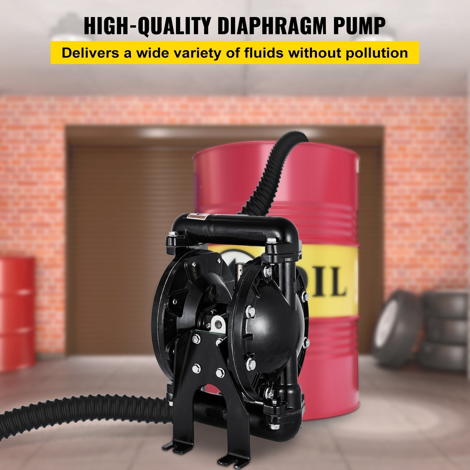 VEVOR Air-Operated Double Diaphragm Pump, QBY4-25L F46 35 GPM 1 Inch Inlet And Outlet, Max 120 PSI, NPT1/2 inch Air Inlet, Corrosion-Proof Aluminum Dual Diaphragm Air Pump for Chemical Industrial Use 