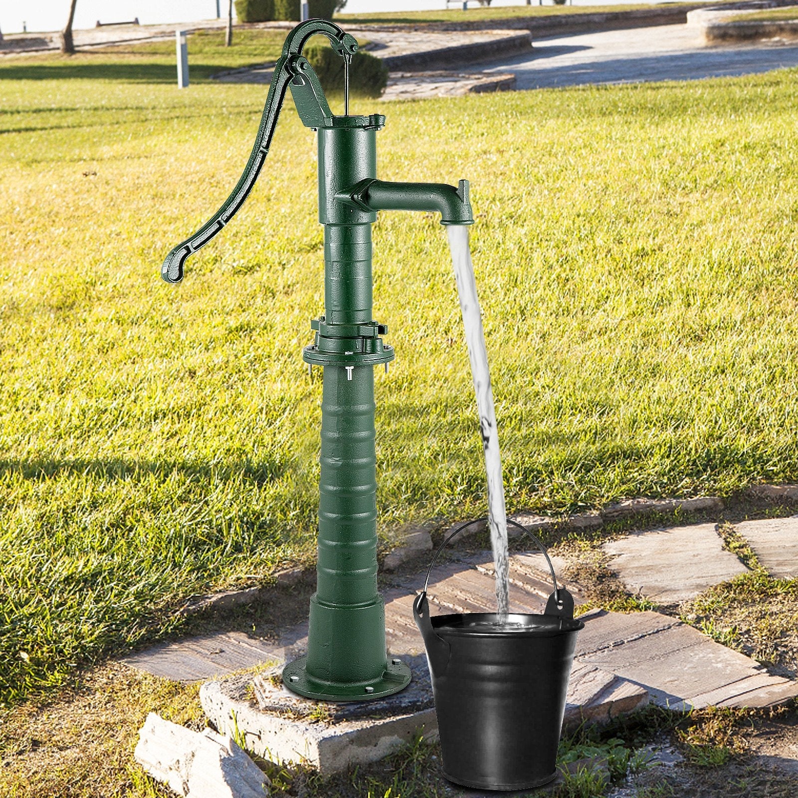 VEVOR Hand Water Pump w/ Stand, 15.7 x 9.4 x 51.6 inch Pitcher Pump& 26 inch Pump Stand w/ Pre-set 1/2" Holes for Easy Installation, Rustic Cast Iron Well Pump for Yard, Garden, Farm Irrigation, Green 