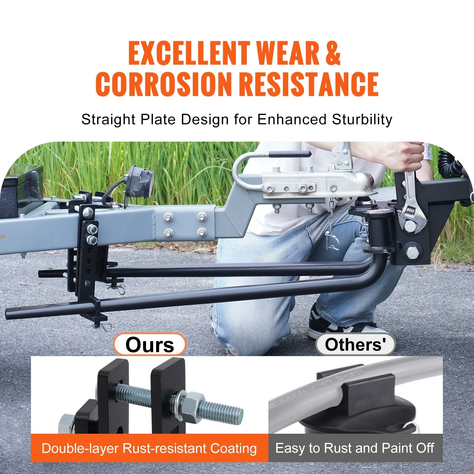 VEVOR Weight Distribution Hitch, 1,000 lbs Weight Distributing Hitches Kit with Sway Control for Trailer, 2-In Solid Steel Shank, 2-5/16 in Alloy Steel Ball, Powder Coated Load Leveling Hitch, Black 