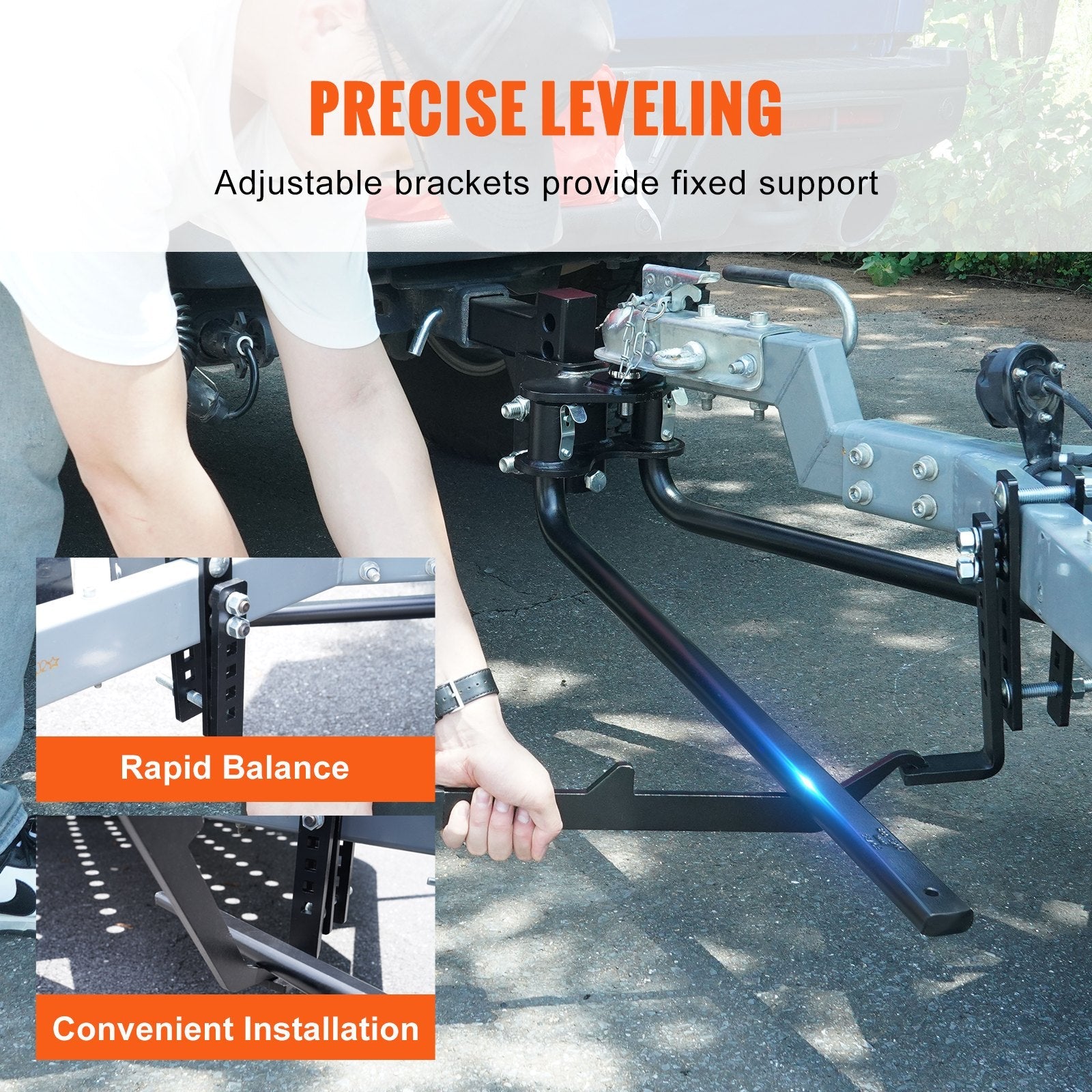 VEVOR Weight Distribution Hitch, 1,000 lbs Weight Distributing Hitches Kit with Sway Control for Trailer, 2-In Solid Steel Shank, 2-5/16 in Alloy Steel Ball, Powder Coated Load Leveling Hitch, Black 