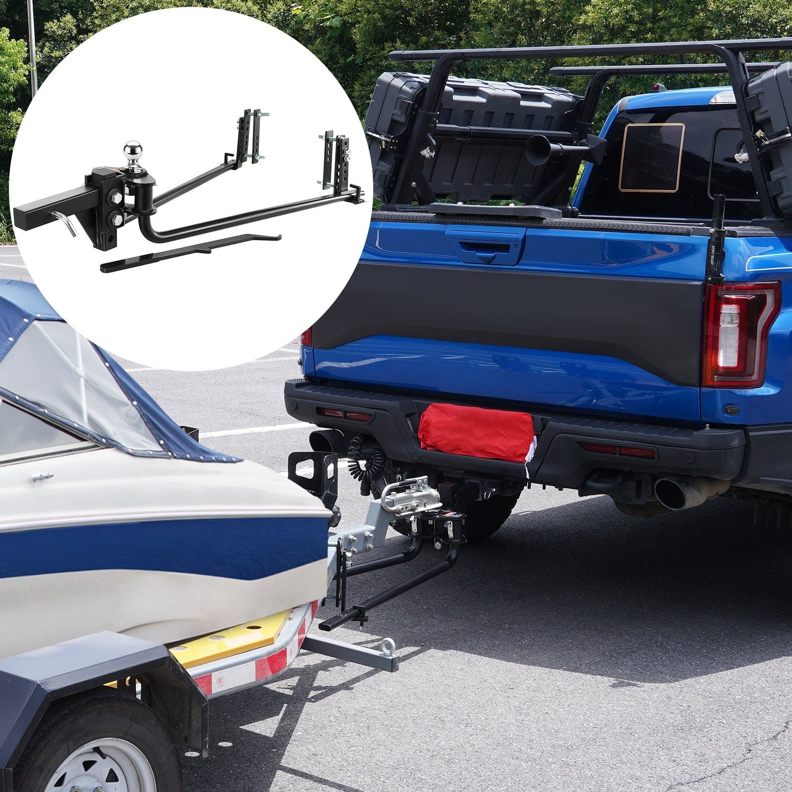 VEVOR Weight Distribution Hitch, 1,000 lbs Weight Distributing Hitches Kit with Sway Control for Trailer, 2-In Solid Steel Shank, 2-5/16 in Alloy Steel Ball, Powder Coated Load Leveling Hitch, Black 