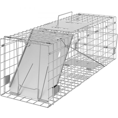 VEVOR Live Animal Cage Trap, 24" x 8" x 8" Humane Cat Trap Galvanized Iron, Folding Animal Trap with Handle for Rabbits, Stray Cats, Squirrels, Raccoons, Groundhogs and Opossums 