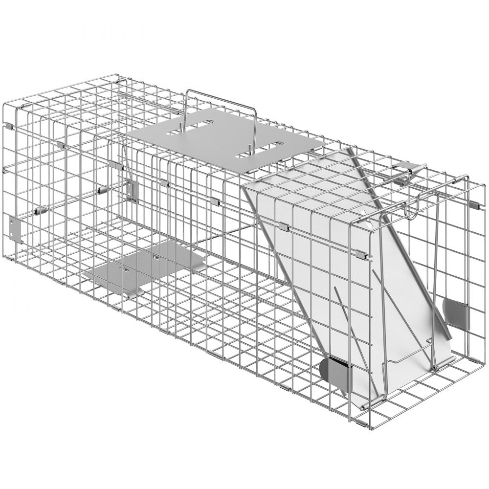 VEVOR Live Animal Cage Trap, 24" x 8" x 8" Humane Cat Trap Galvanized Iron, Folding Animal Trap with Handle for Rabbits, Stray Cats, Squirrels, Raccoons, Groundhogs and Opossums 