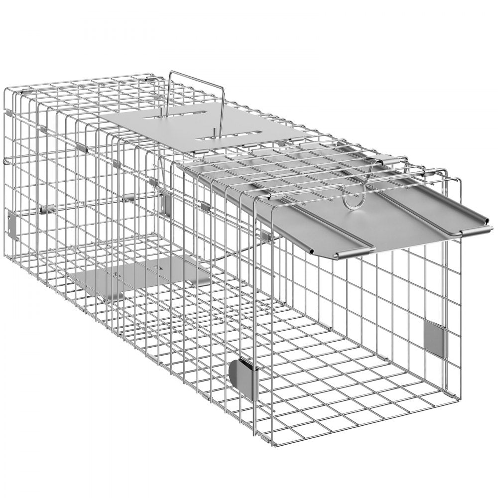 VEVOR Live Animal Cage Trap, 24" x 8" x 8" Humane Cat Trap Galvanized Iron, Folding Animal Trap with Handle for Rabbits, Stray Cats, Squirrels, Raccoons, Groundhogs and Opossums 