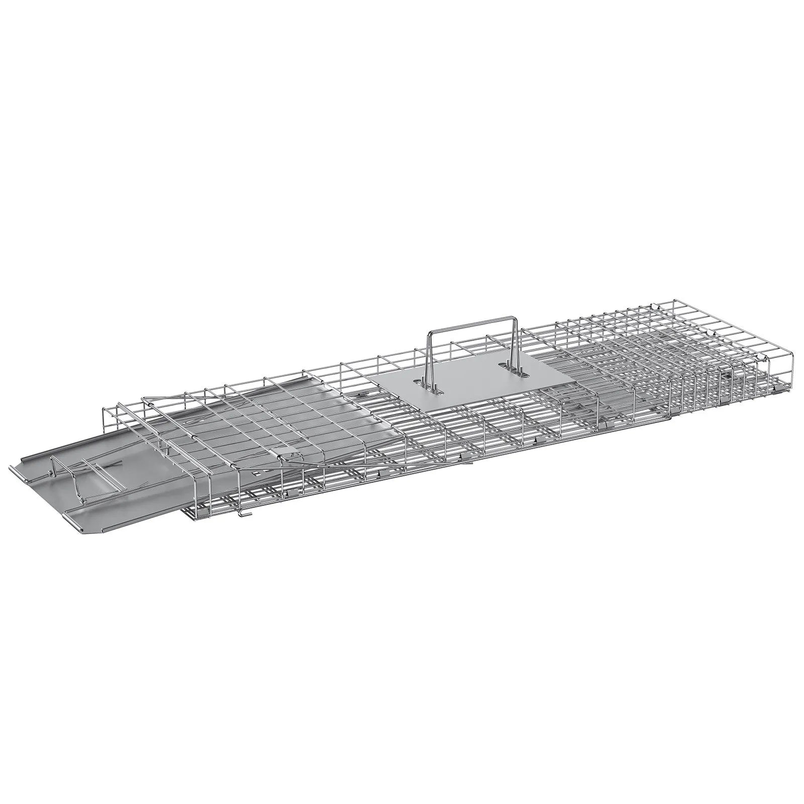 VEVOR Live Animal Cage Trap, 31" x 10" x 12" Humane Cat Trap Galvanized Iron, Folding Animal Trap with Handle for Rabbits, Stray Cats, Squirrels, Raccoons, Groundhogs and Opossums