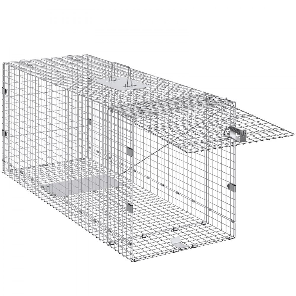 VEVOR Live Animal Cage Trap, 42" x 16" x 18" Humane Cat Trap Galvanized Iron, Folding Animal Trap with Handle for Stray Dogs, Armadillos, Raccoons, Marmots, Foxes 
