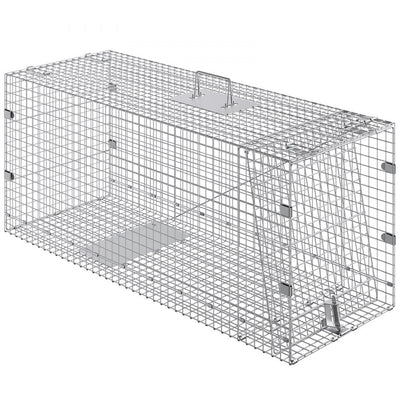 VEVOR Live Animal Cage Trap, 50" x 20" x 26" Humane Cat Trap Galvanized Iron, Folding Animal Trap with Handle for Stray Dogs, Armadillos, Raccoons, Marmots, Foxes 