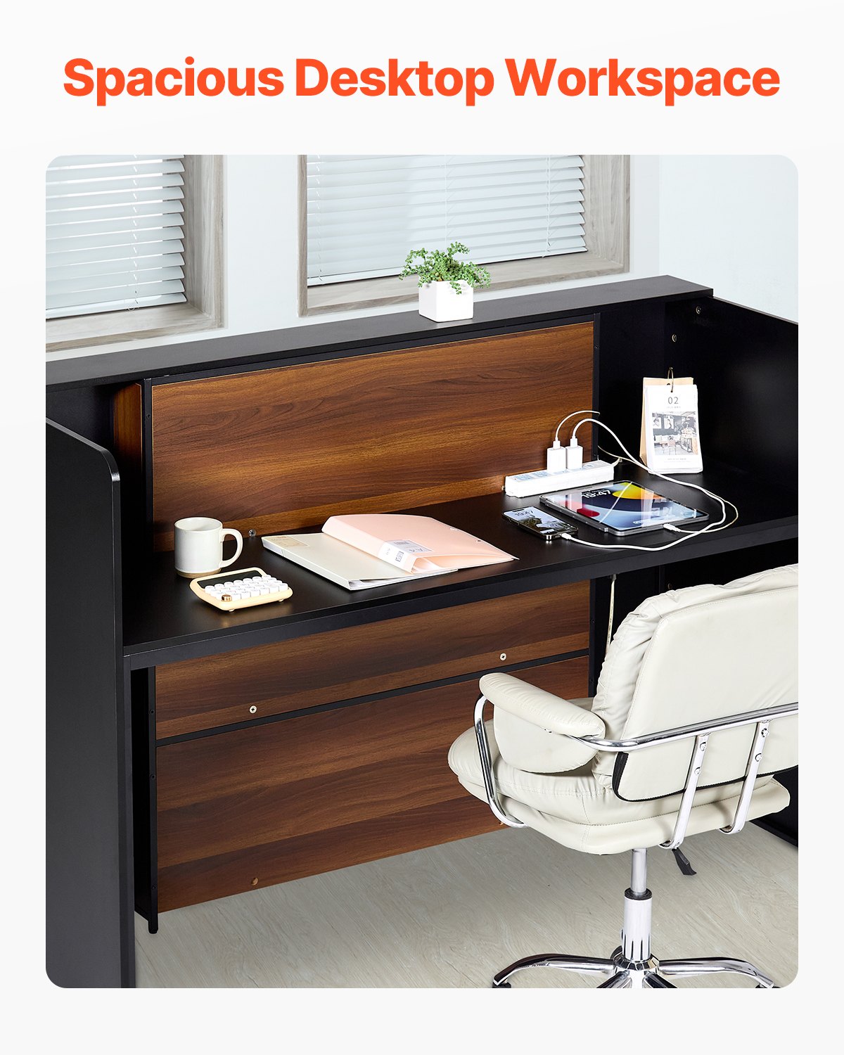 VEVOR Reception Desk Rectangular Front Counter Table 62.99 in Salon Office Table 