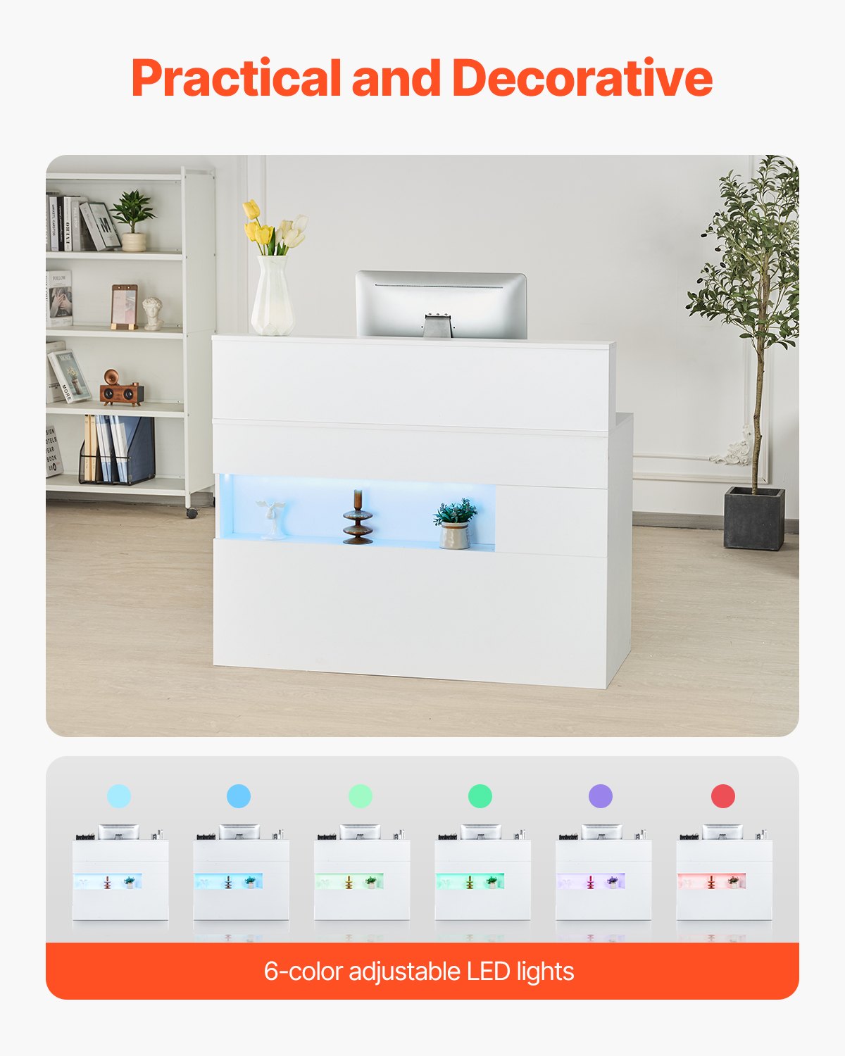 VEVOR Reception Desk Rectangular Front Counter Table 47.24 in White Office Table 