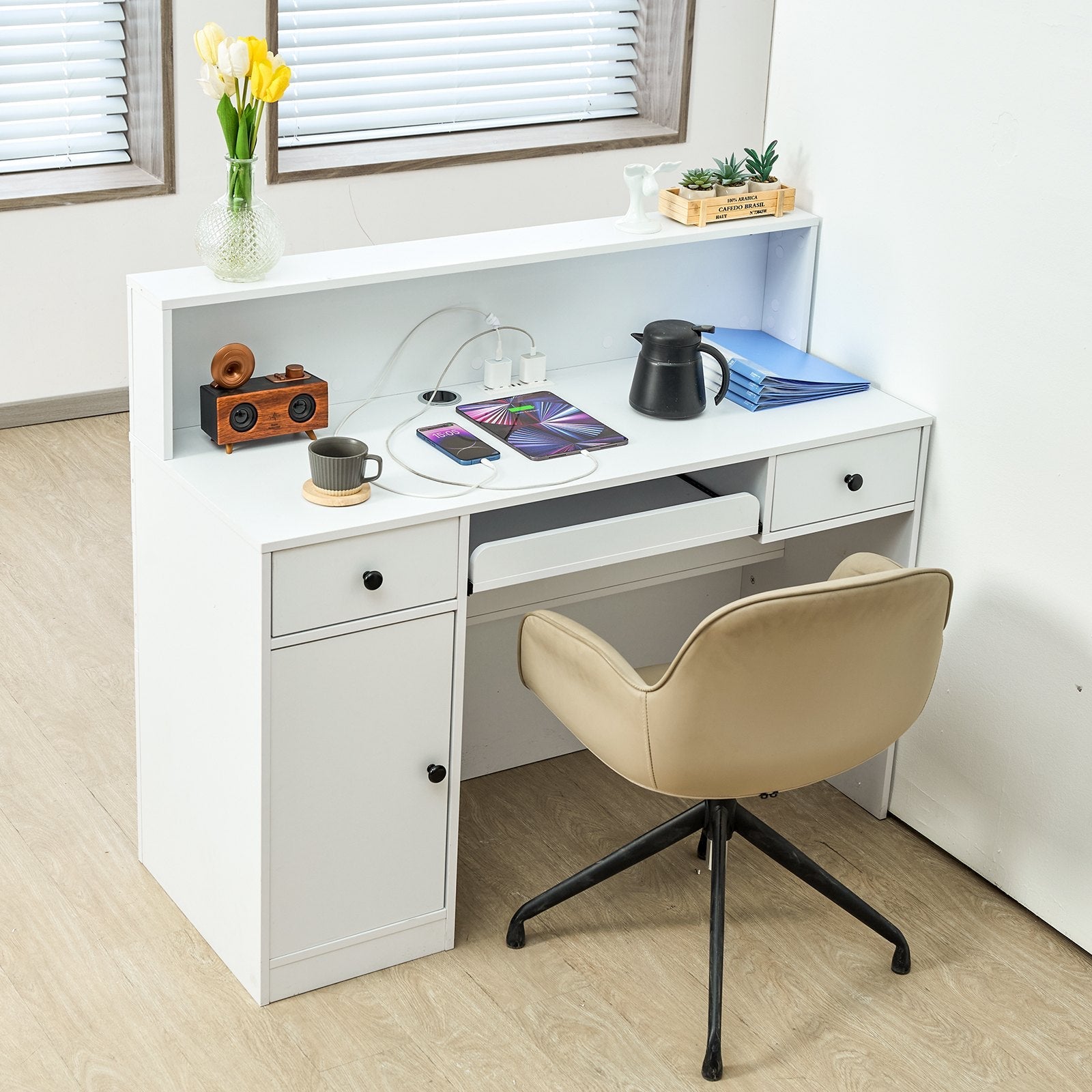 VEVOR Reception Desk Rectangular Front Counter Table 47.24 in White Office Table 
