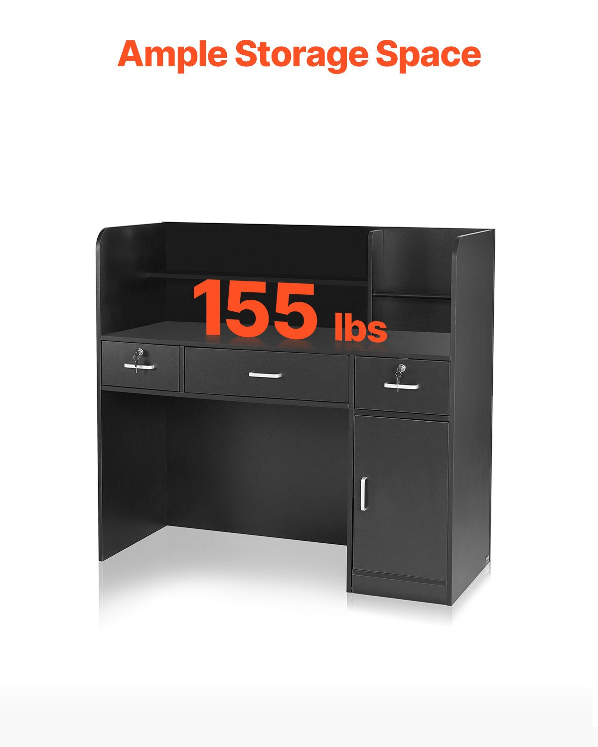 VEVOR Reception Desk Rectangular Front Counter Table 47.24 in Black Office Table 