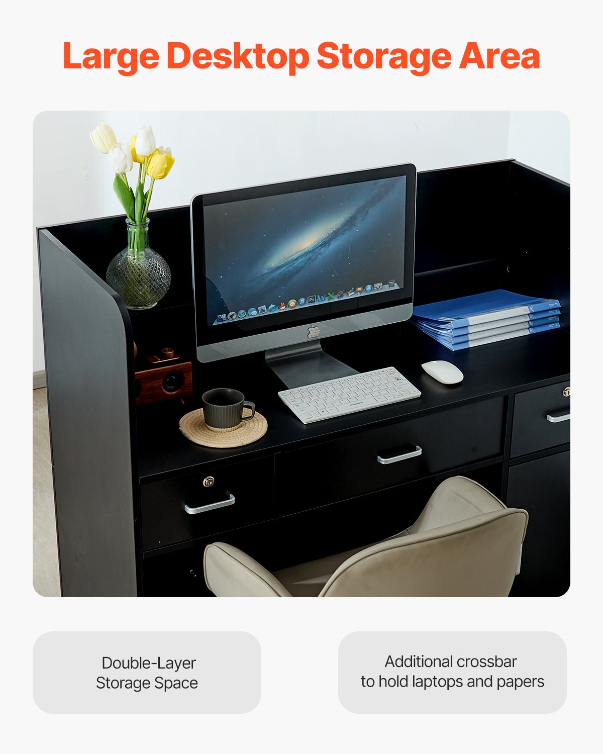 VEVOR Reception Desk Rectangular Front Counter Table 47.24 in Black Office Table 