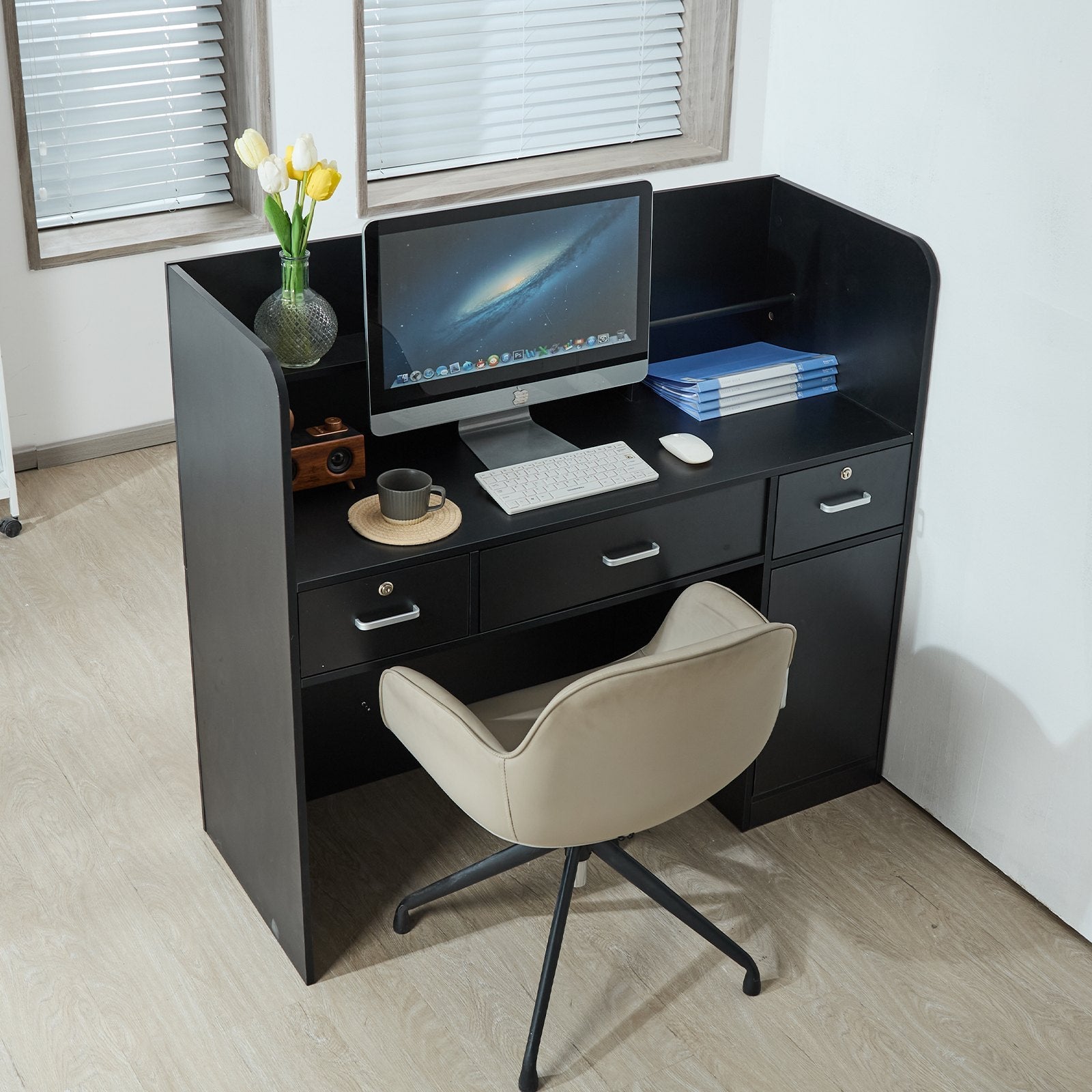 VEVOR Reception Desk Rectangular Front Counter Table 47.24 in Black Office Table 