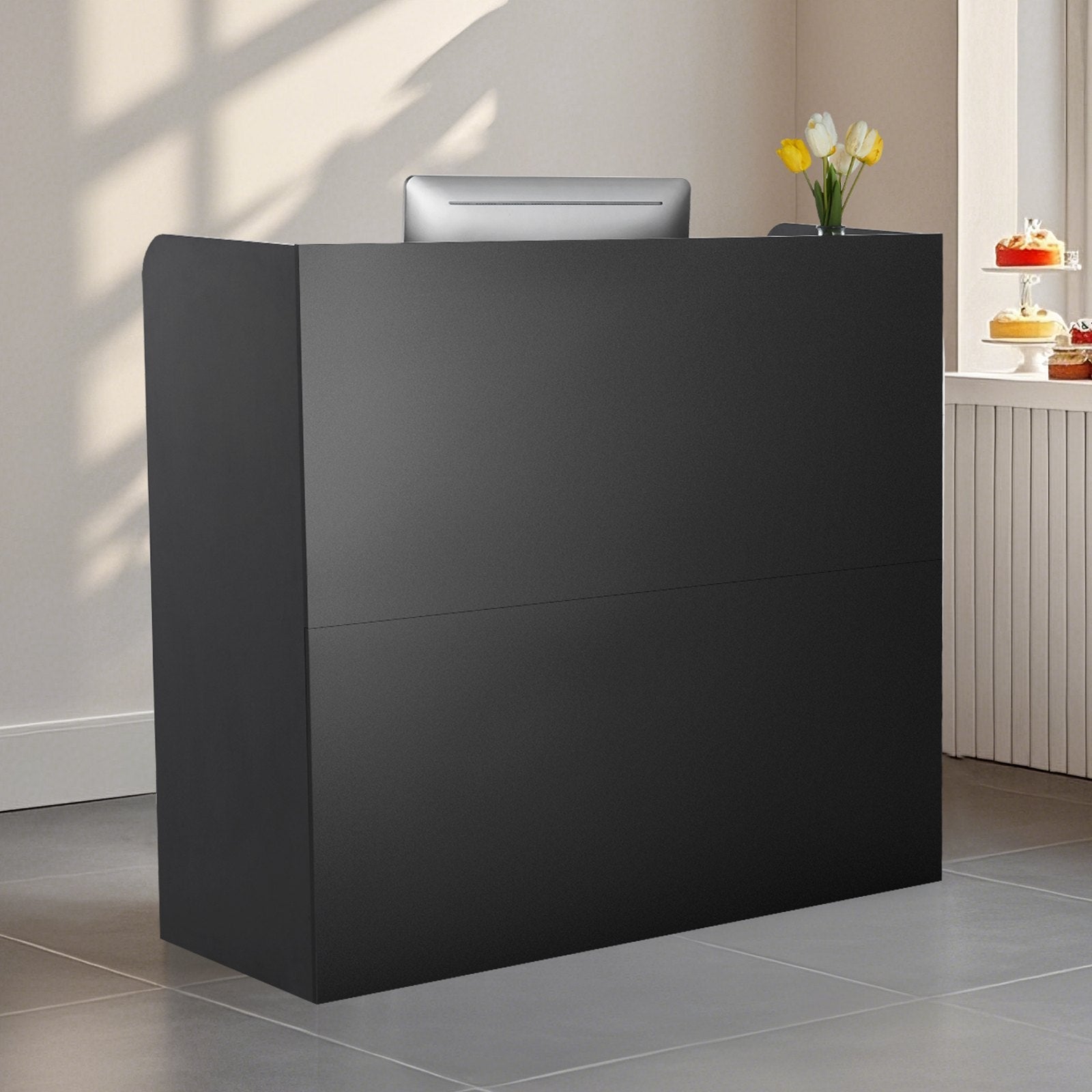 VEVOR Reception Desk Rectangular Front Counter Table 47.24 in Black Office Table 