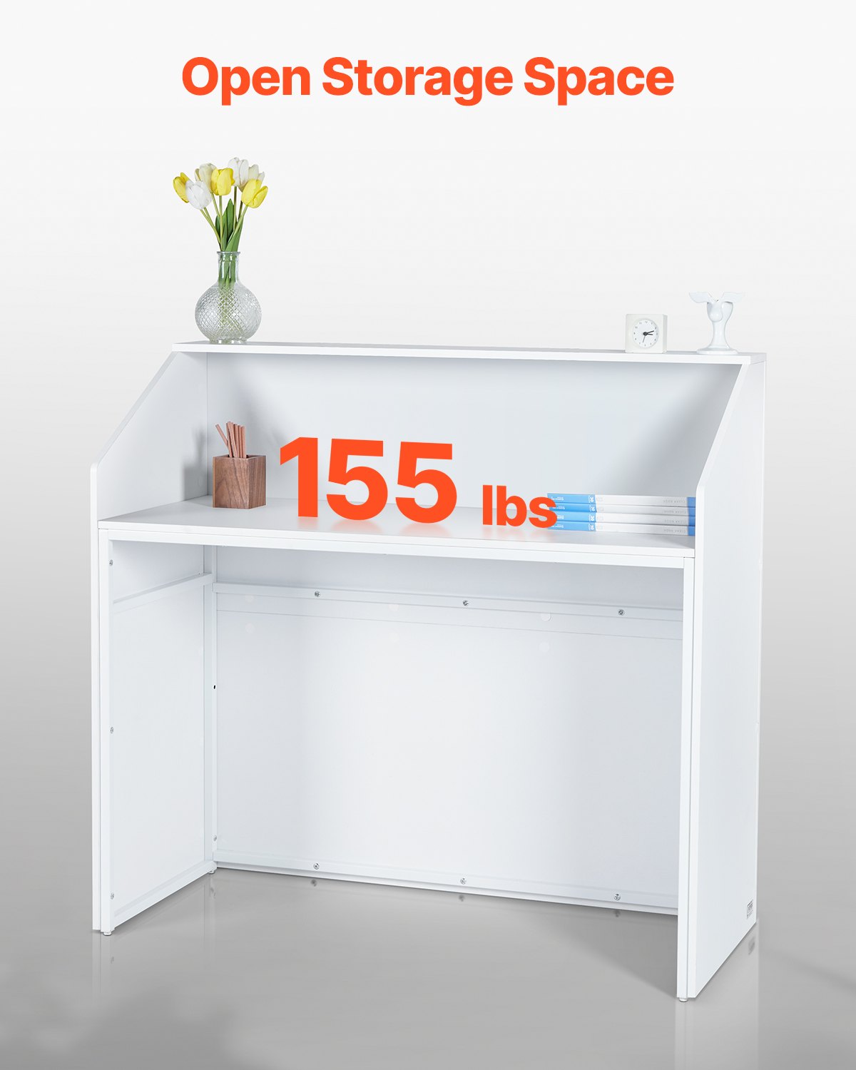 VEVOR Reception Desk Rectangular Front Counter Table 46.46 in White Office Table 