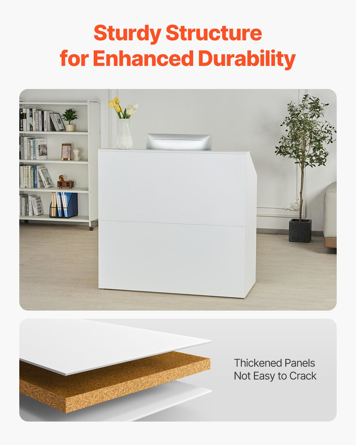 VEVOR Reception Desk Rectangular Front Counter Table 46.46 in White Office Table 