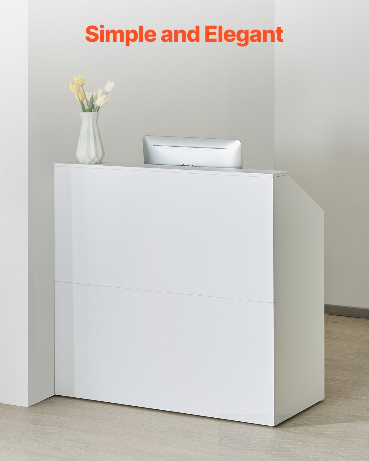 VEVOR Reception Desk Rectangular Front Counter Table 46.46 in White Office Table 