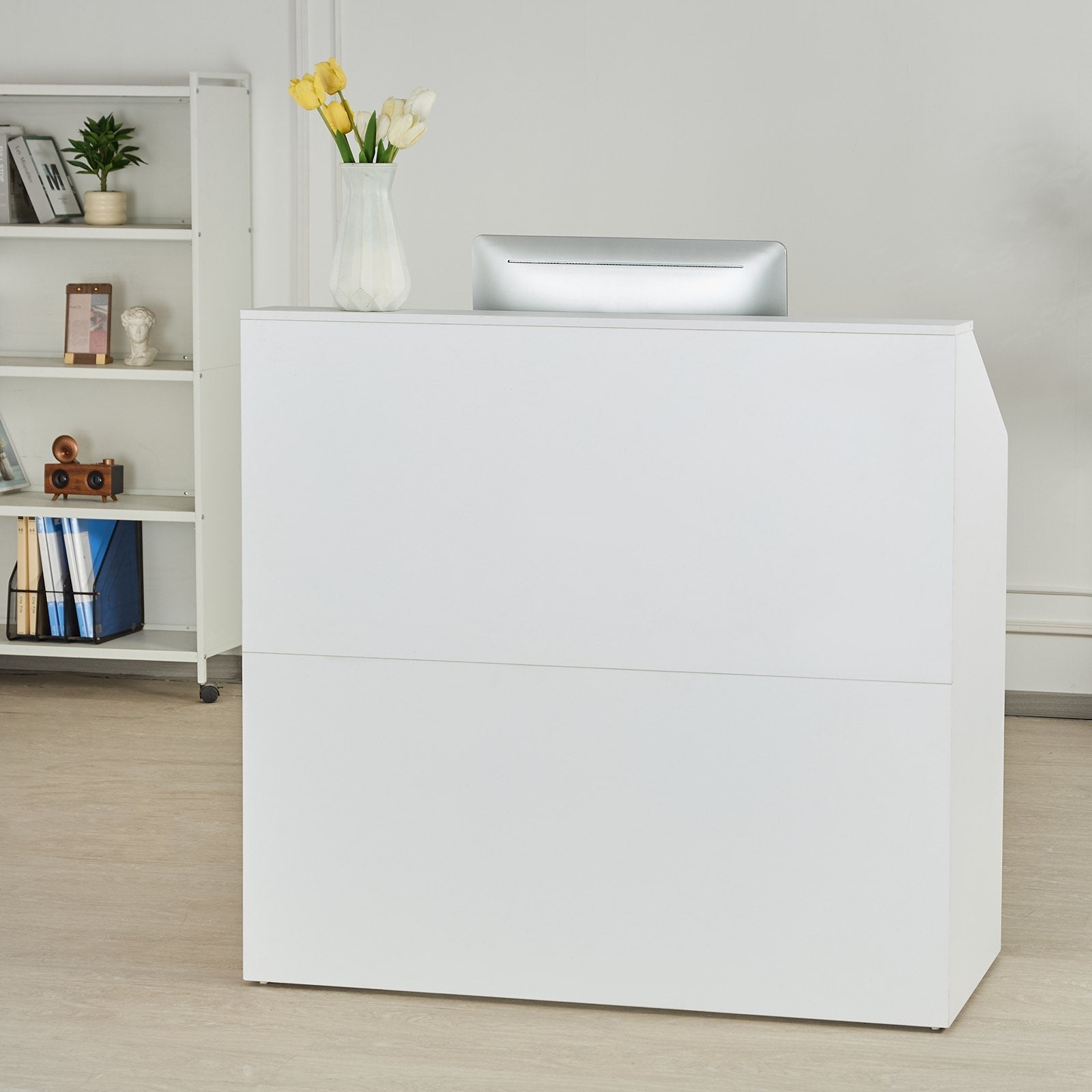 VEVOR Reception Desk Rectangular Front Counter Table 46.46 in White Office Table 