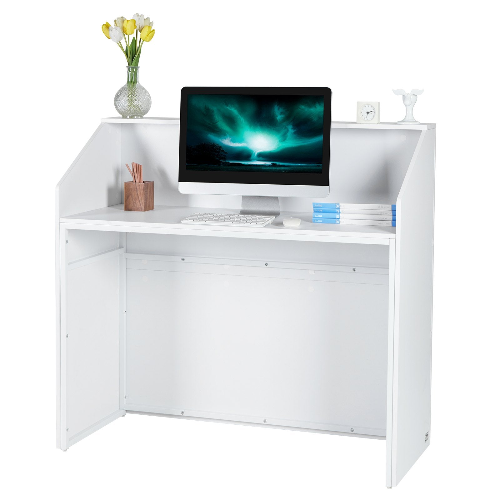 VEVOR Reception Desk Rectangular Front Counter Table 46.46 in White Office Table 