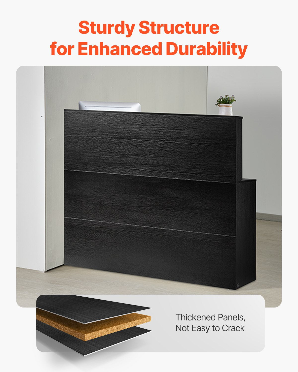 VEVOR Reception Desk L-Shaped Front Counter Table 55.12 in Black Office Table 