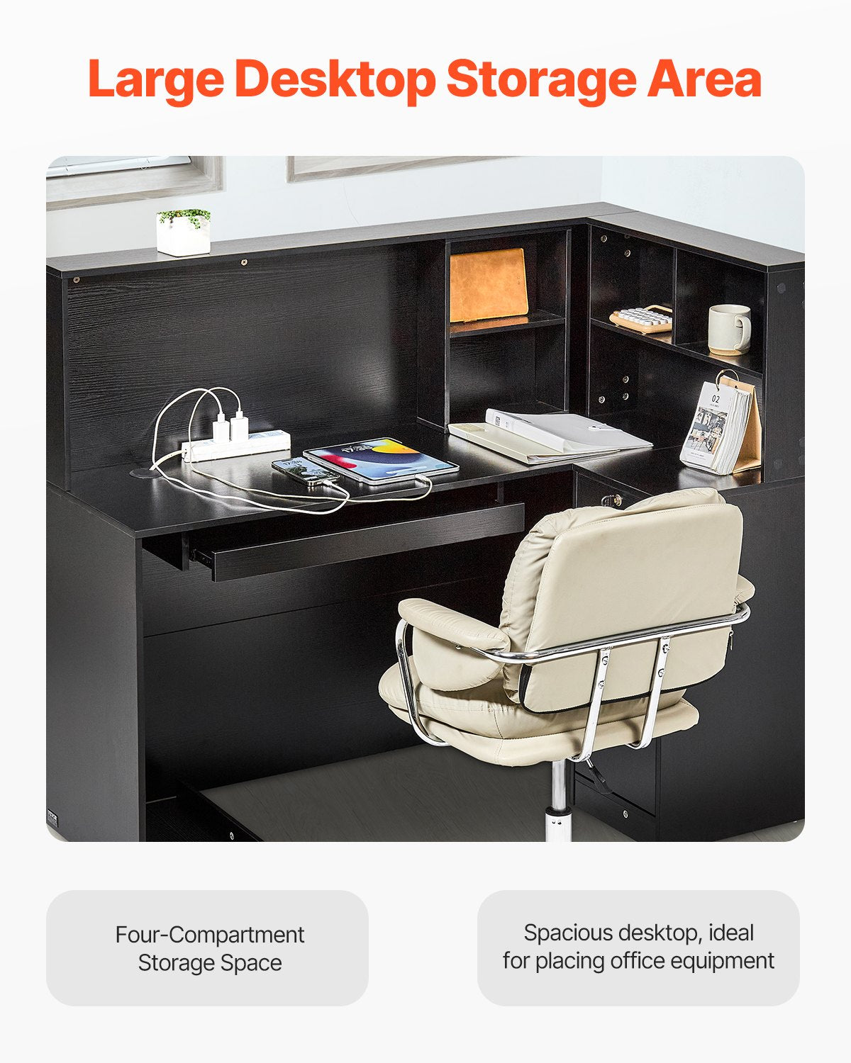 VEVOR Reception Desk L-Shaped Front Counter Table 55.12 in Black Office Table 