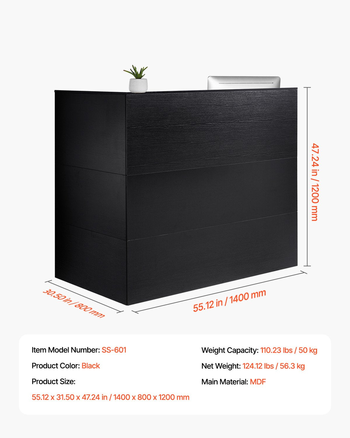 VEVOR Reception Desk L-Shaped Front Counter Table 55.12 in Black Office Table 