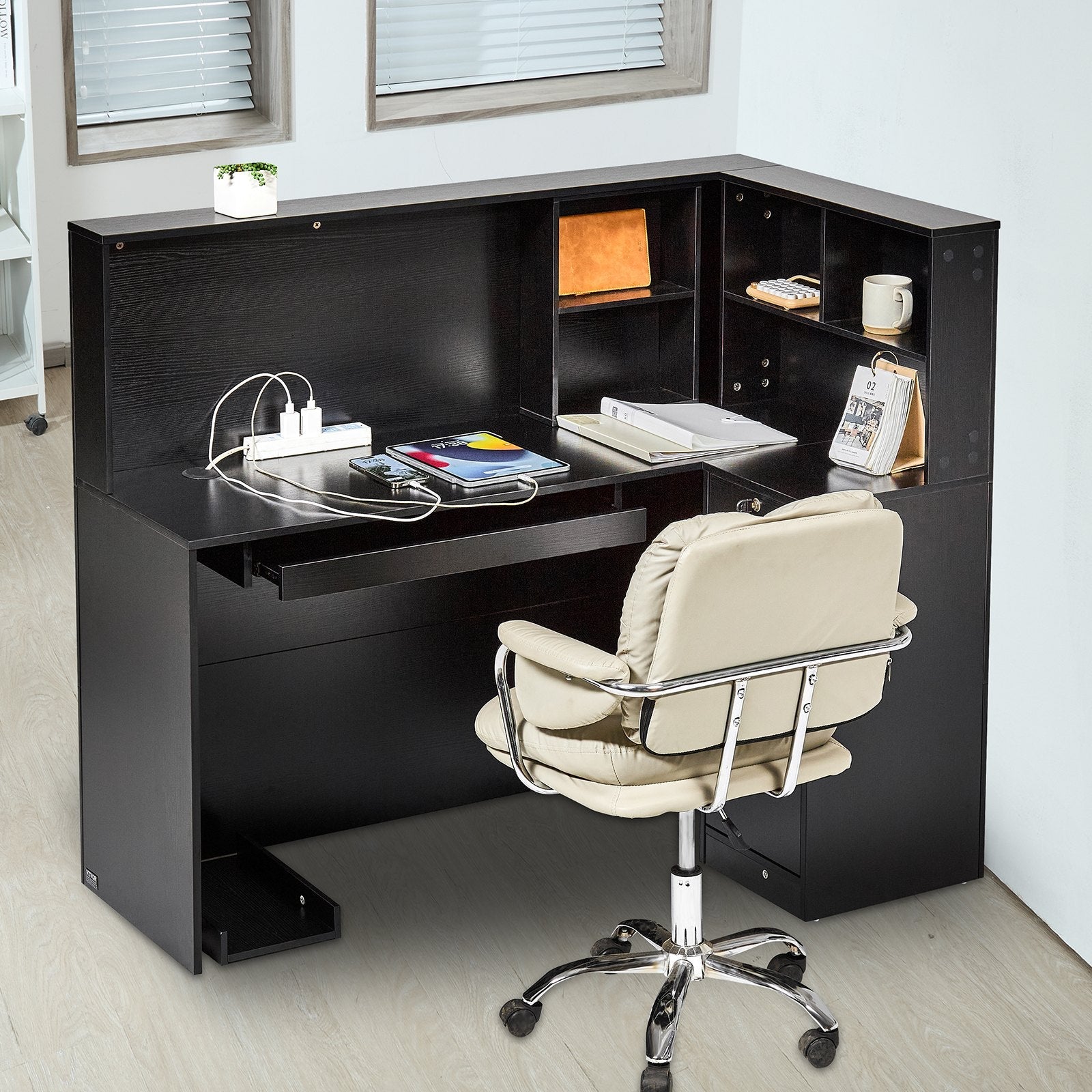 VEVOR Reception Desk L-Shaped Front Counter Table 55.12 in Black Office Table 