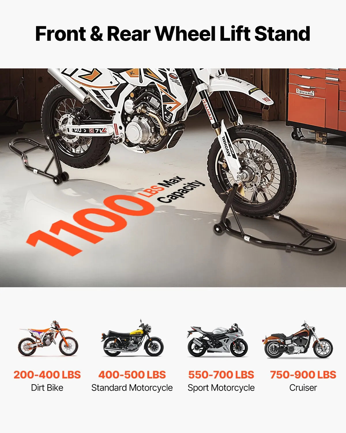 VEVOR Motorcycle Front & Rear Stand Lift 1100 lbs Spoolift Paddock Swingarm Arm