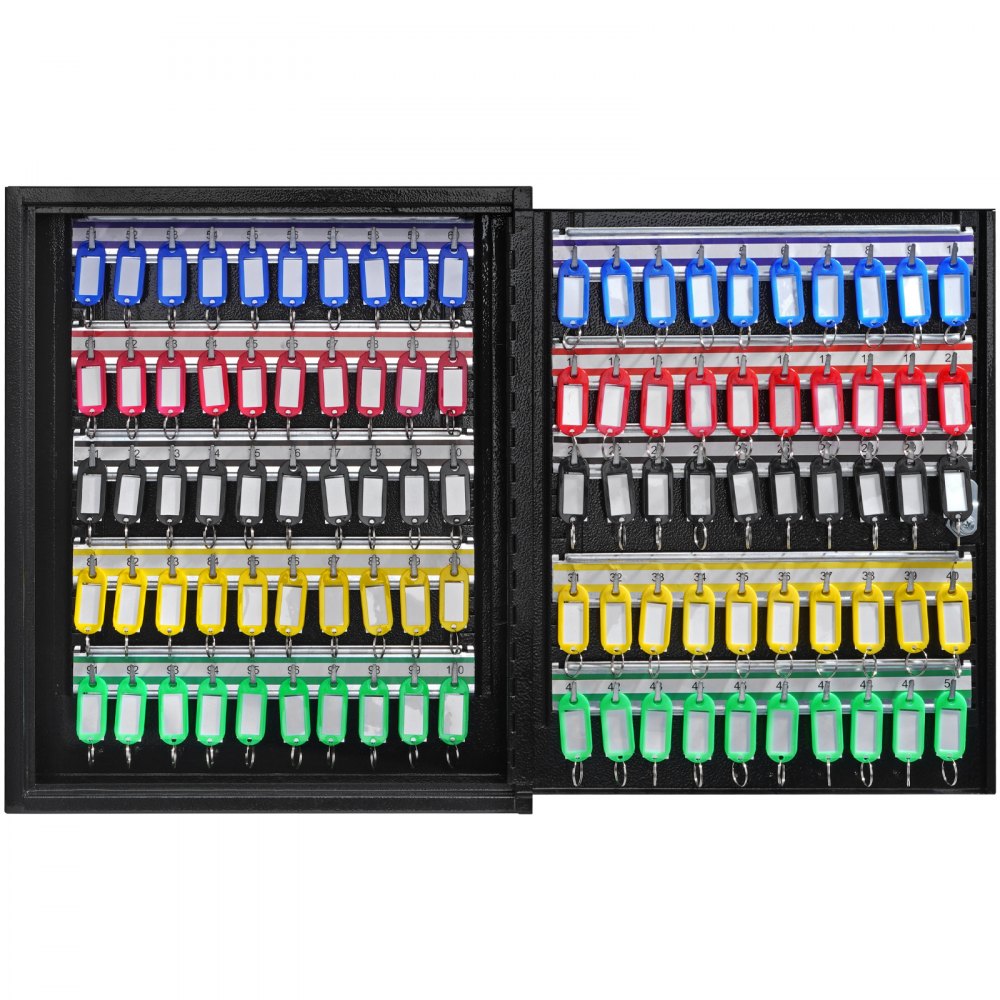 VEVOR 100-Key Cabinet, Key Lock Box with Adjustable Racks, Security Key Storage Box Steel, Key Organizer with 100 Colorful Key Tags and 2 Record Cards for School, Office, Hotel 