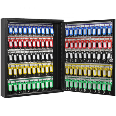 VEVOR 100-Key Cabinet, Key Lock Box with Adjustable Racks, Security Key Storage Box Steel, Key Organizer with 100 Colorful Key Tags and 2 Record Cards for School, Office, Hotel 