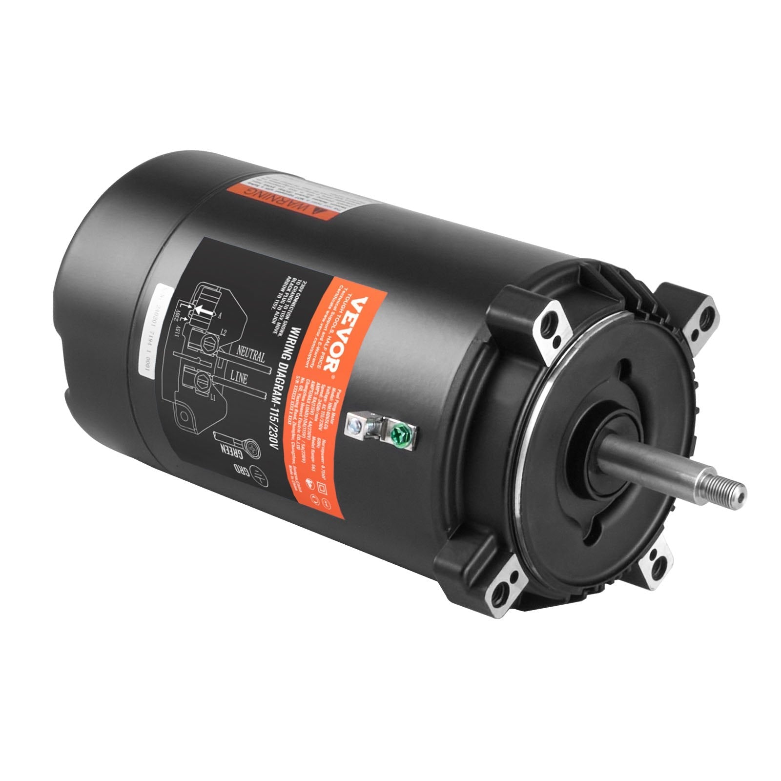 VEVOR 0.75 HP Pool Pump Motor, 56J Frame, 115V(8 Amps)/230V(4 Amps) 3450 RPM, 60Hz, 1.5 Service Factor, 80?F/250V Capacitor, CCW Rotation Round Flange Replacement Motor 