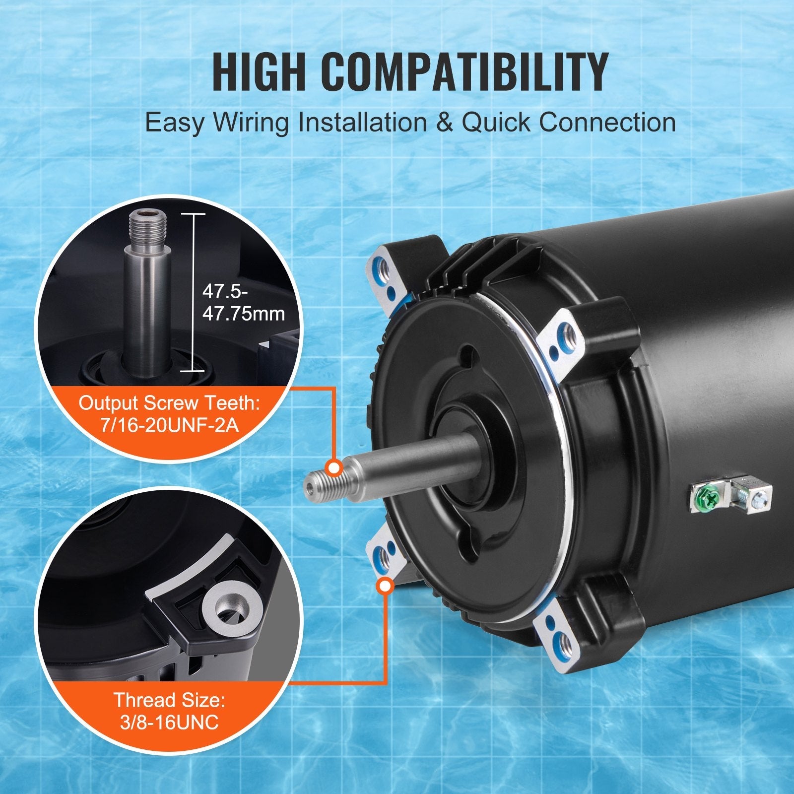 VEVOR 1.5 HP Pool Pump Motor, 56J Frame, 115V(13.6 Amps)/230V(6.8 Amps) 3450 RPM, 60Hz, 1.3 Service Factor, 90?F/250V Capacitor, CCW Rotation Round Flange Replacement Motor 